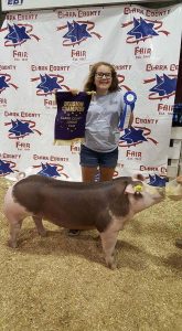 2017 Clark County Hereford Champion Market Hog shown by Emma Hillard